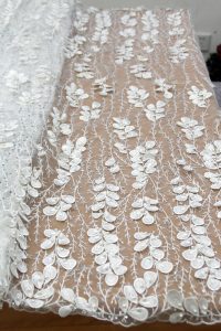 white bridal beaded lace fabric 3d flower lace