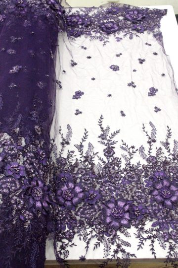 trabajo hecho a mano con cuentas de encaje de tela de encaje púrpura