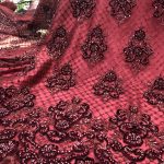 бархатная кружевная ткань красного цвета из бисера ручной работы