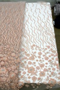 peach beaded floral lace fabrics