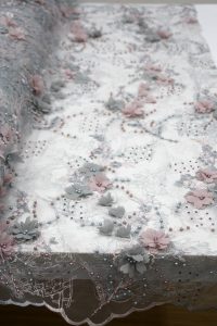 ash grey 3d floral lace fabric
