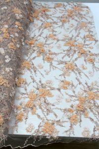 tecidos de renda organge floral frisada