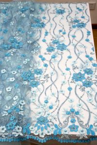 3D FLORAL EMBROIDERY LACEe blue+silver