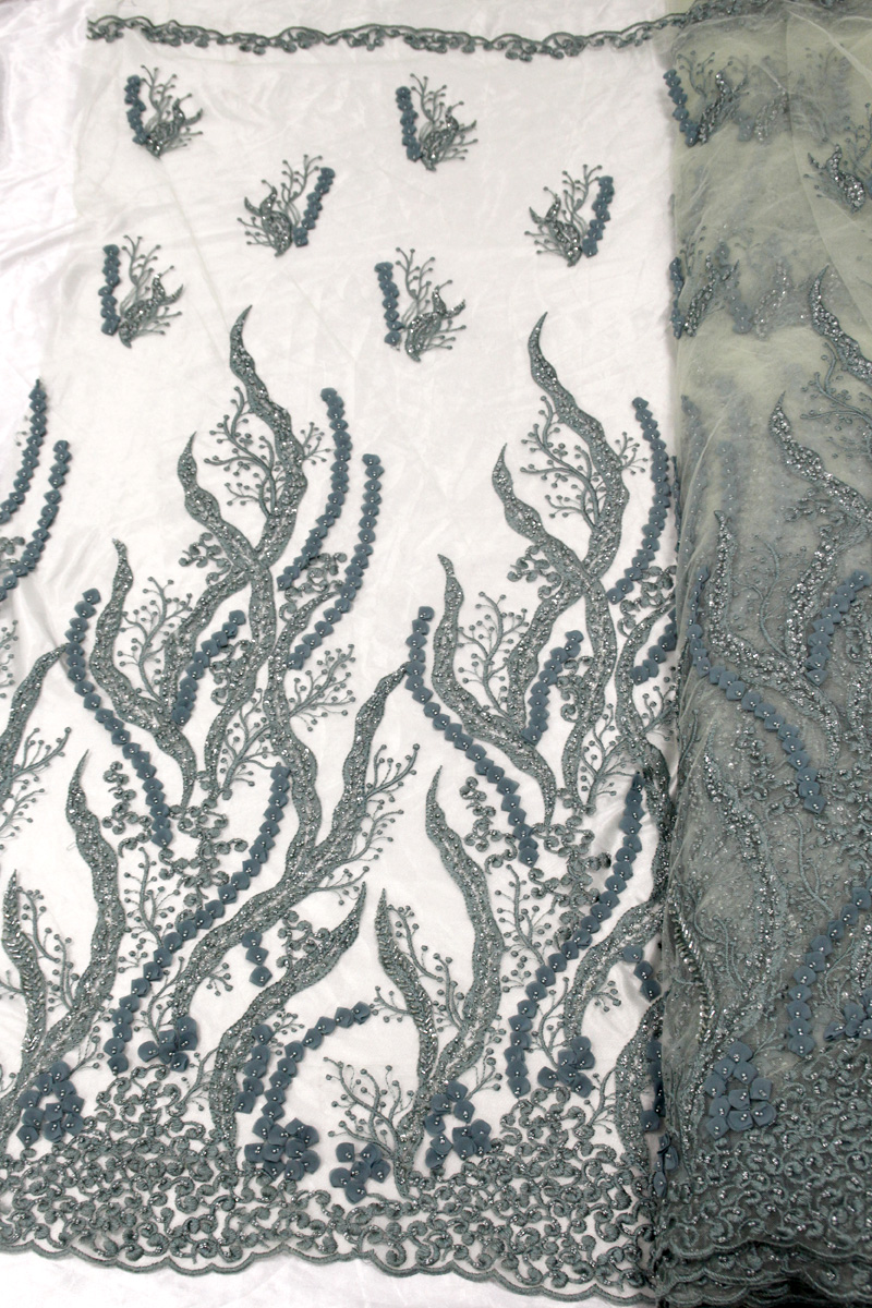 green 3d floral lace fabrics beaded dress fabrics