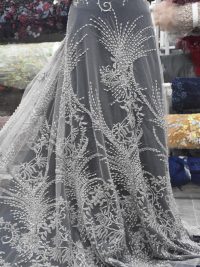 ash grey silver beaded lace fabrics