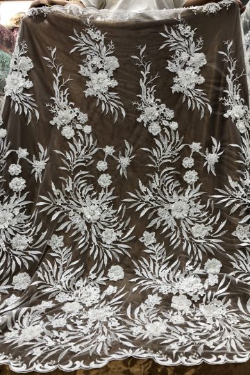 offwhite bridal wedding lace fabric embroidery beaded lace fabric