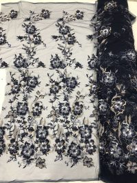navy blue 3d flower lace fabric